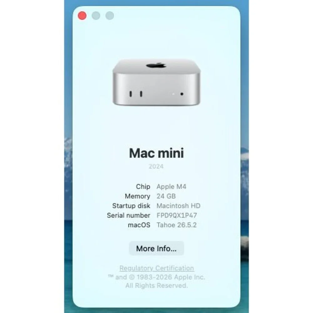 Apple Mac mini 2024 M4 10C CPU 10C GPU 24GB RAM 256GB SSD - Lightly Used